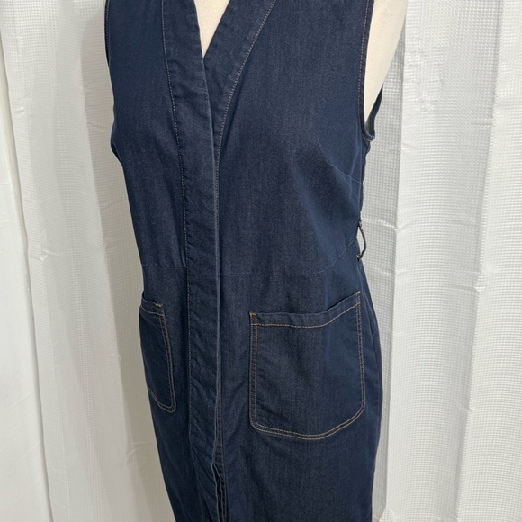 Chico's Sleeveless Concealed Full Front Button Denim Midi Vest Dress Blue Size 1 - Picture 2 of 8